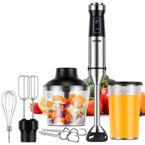 6 in 1 Immersion Blender, 1000W Handheld Hand Blender, 20 Speeds Emulsion Blender with Chopper, Whisk and Frother for Soup, Baby Food and Smoothies, Black