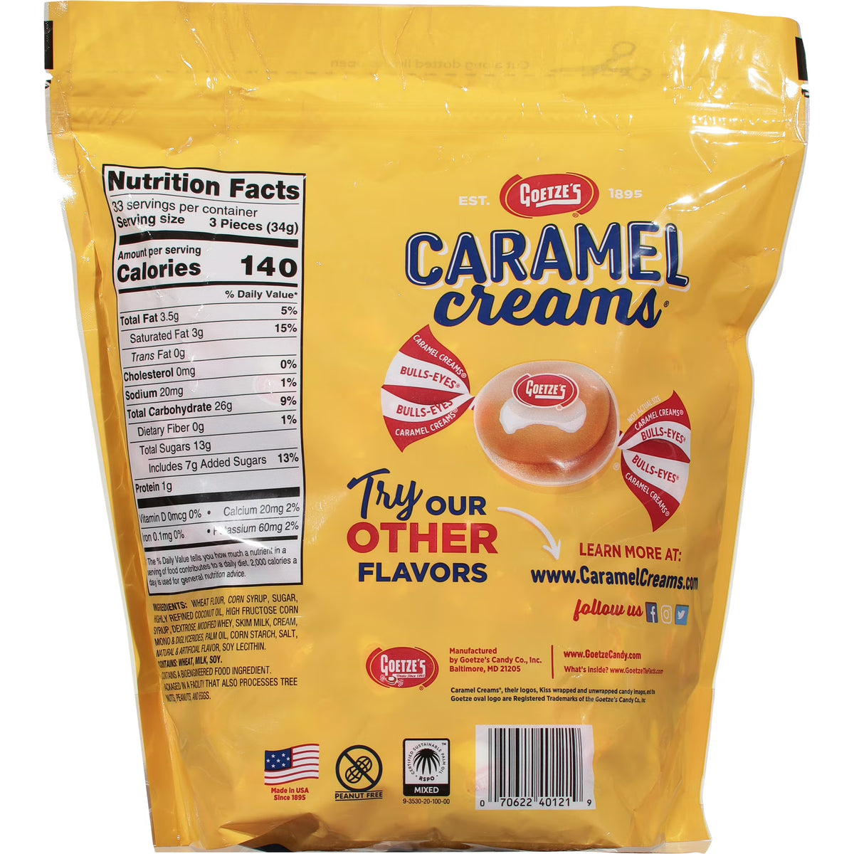 Goetze's Original Caramel Creams Candy, 40 oz Resealable Bag, Peanut-Free
