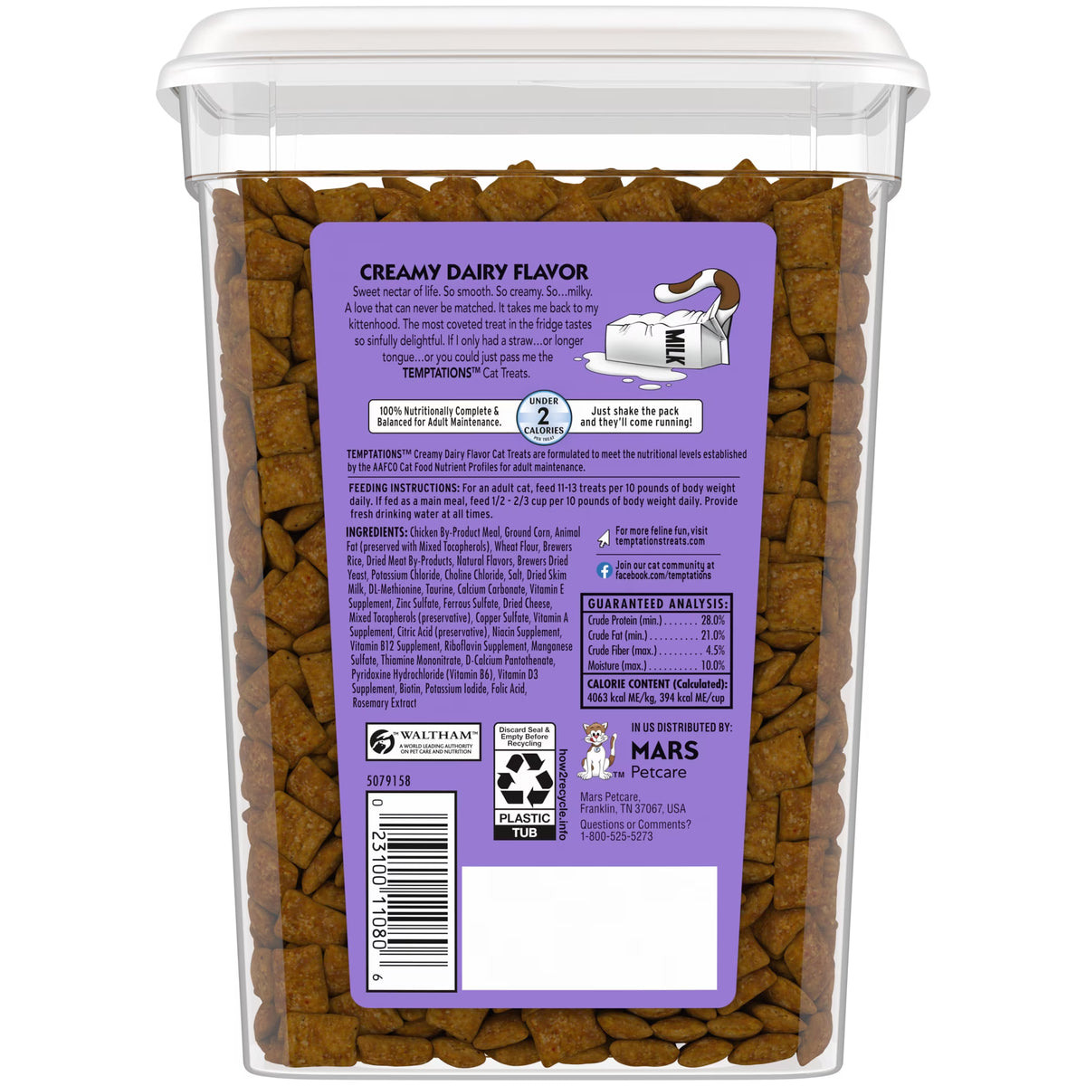 Temptations Classic Creamy Dairy Flavor Crunchy and Soft Cat Treats, 16 oz Tub