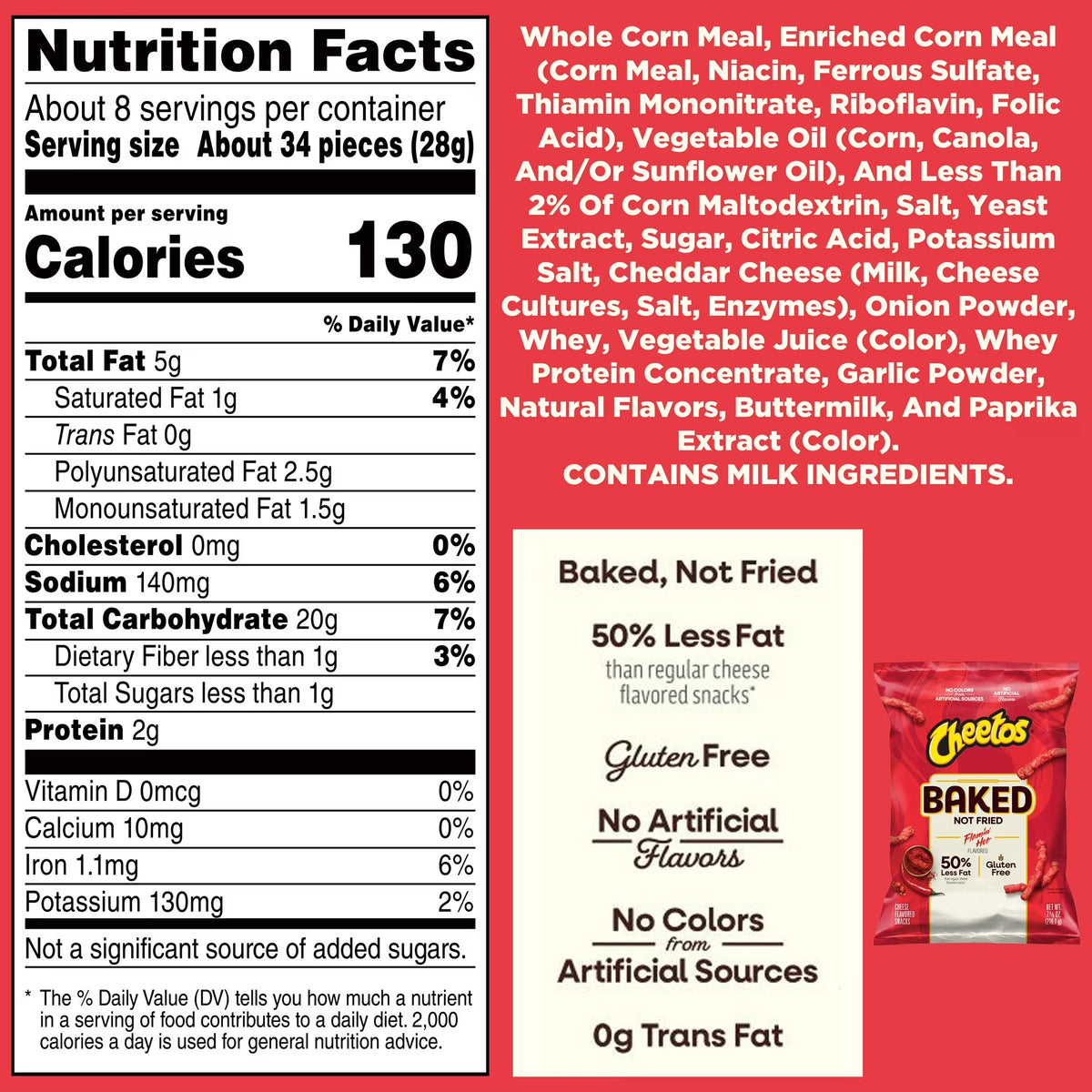 Baked Cheetos Crunchy 50% Less Fat Flamin’ Hot Cheese Flavored Snacks Bag, 7.625 oz