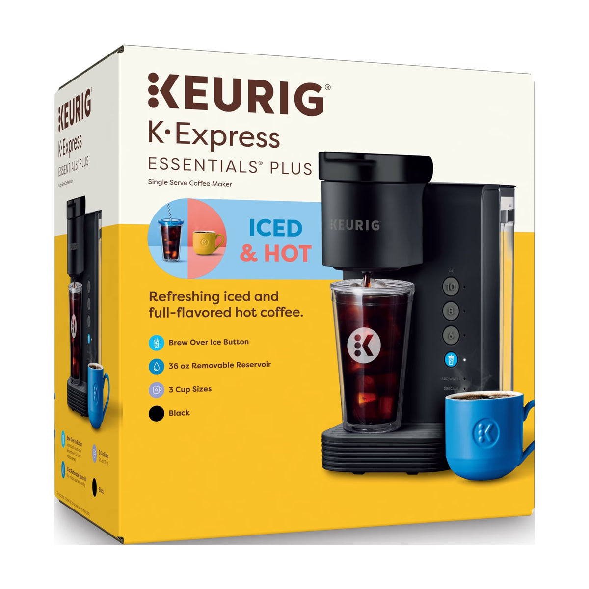 Keurig K-Express Essentials Plus, Iced and Hot Single-Serve K-Cup Pod Coffee Maker, Black