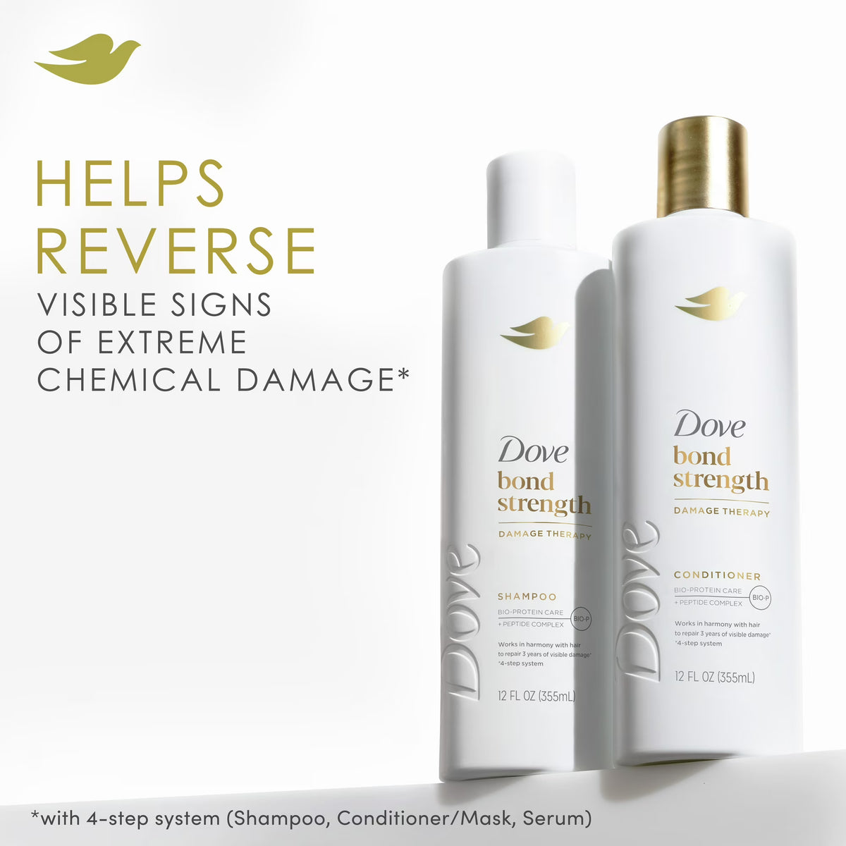 Dove Shampoo & Conditioner Set for Women Bond Strength with Peptide Complex, 12 Fl oz 2 Count Squeeze Bottles