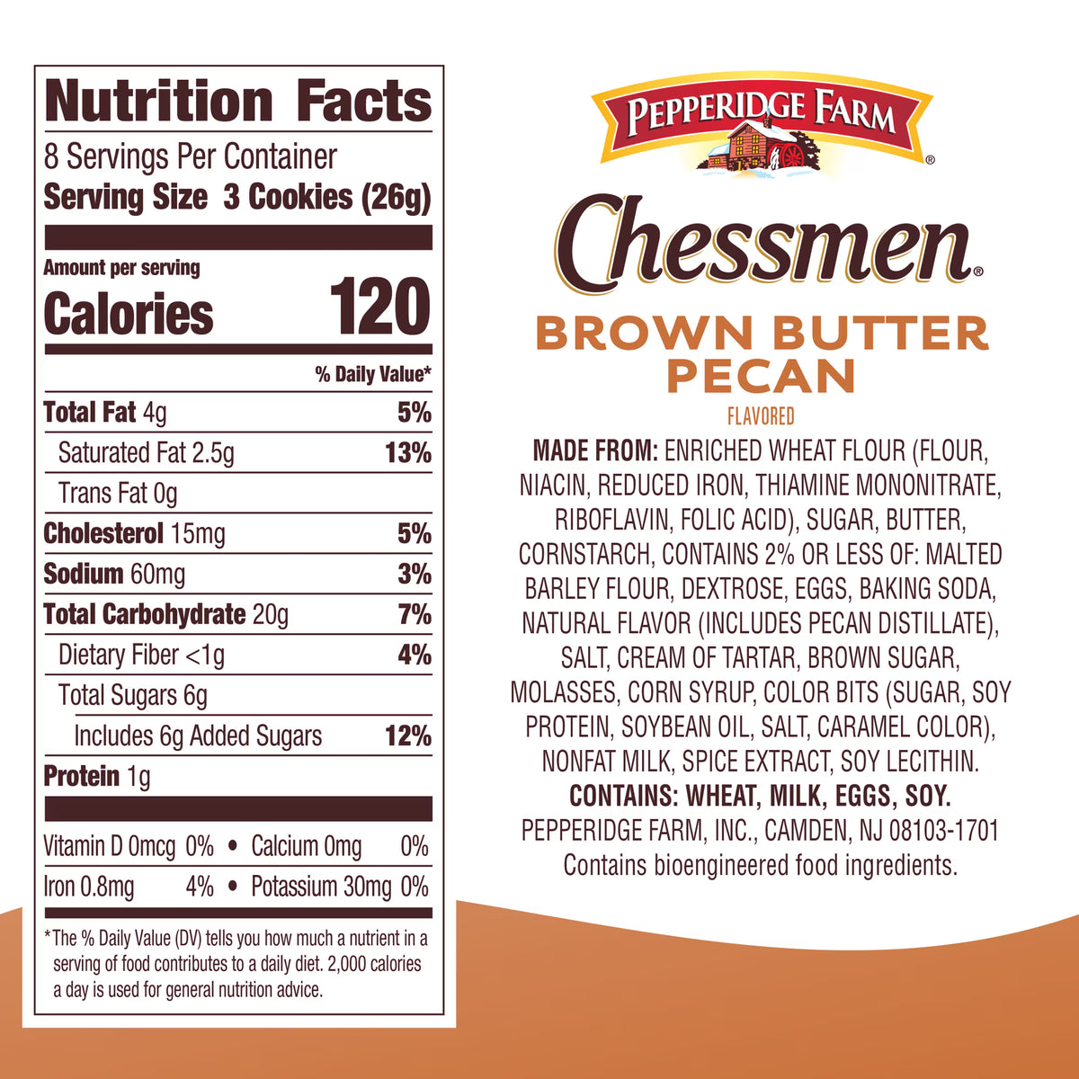 Pepperidge Farm Chessmen Brown Butter Pecan Flavored Cookies, 7.25 oz Bag