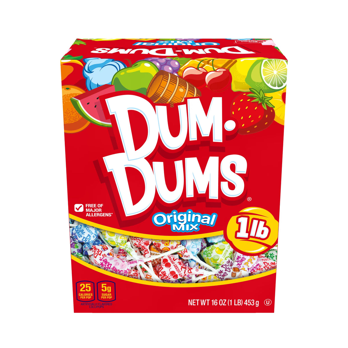 Dum Dums Original Mix Lollipop Suckers, Assorted Flavors Hard Candy, Party Candy, 16oz Candy Box