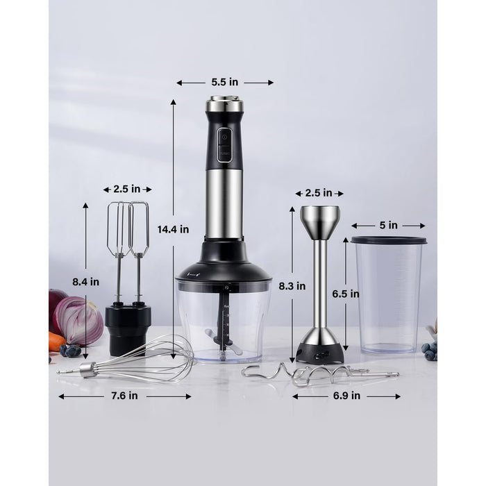 6 in 1 Immersion Blender, 1000W Handheld Hand Blender, 20 Speeds Emulsion Blender with Chopper, Whisk and Frother for Soup, Baby Food and Smoothies, Black
