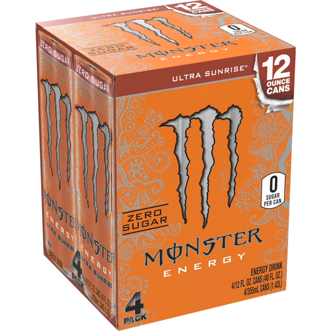 Monster Energy, Ultra Sunrise, Sugar Free Energy Drink, 12 fl oz, 4 Pack