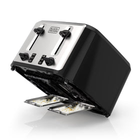 BLACK+DECKER Black/Silver 4‑Slice Toaster with Extra‑Wide Slots, 7 Adjustable Shade Settings, High‑Lift Lever & Drop‑Down Crumb Tray