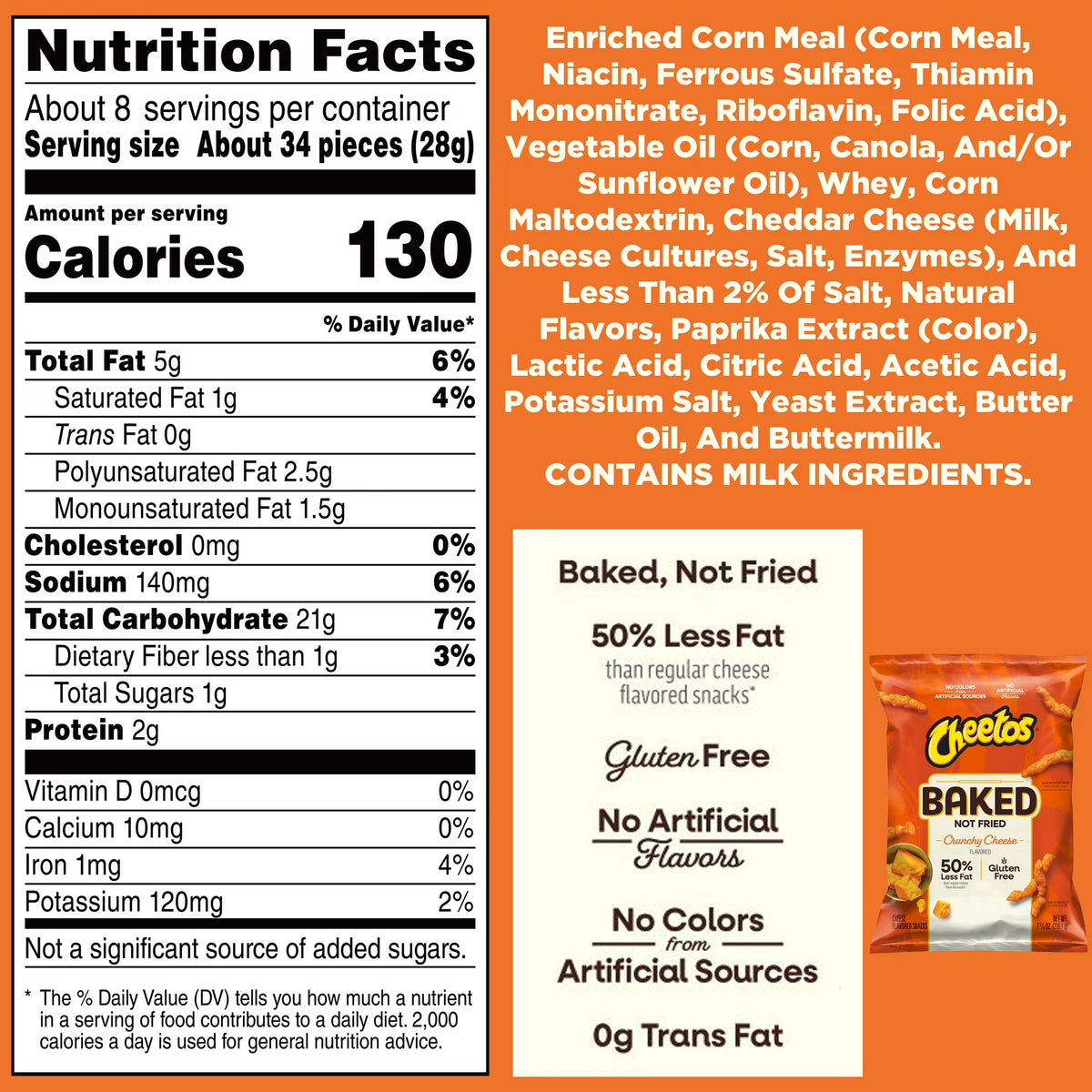 Baked Cheetos Crunchy 50% Less Fat Cheese Flavored Snacks Bag, 7.625 oz