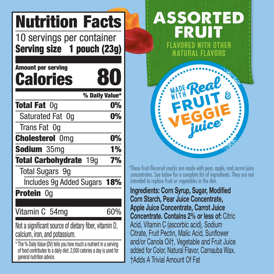 Mott's Fruit Flavored Snacks, Assorted Fruit, Gluten Free Snack, 10 Count, 8 oz