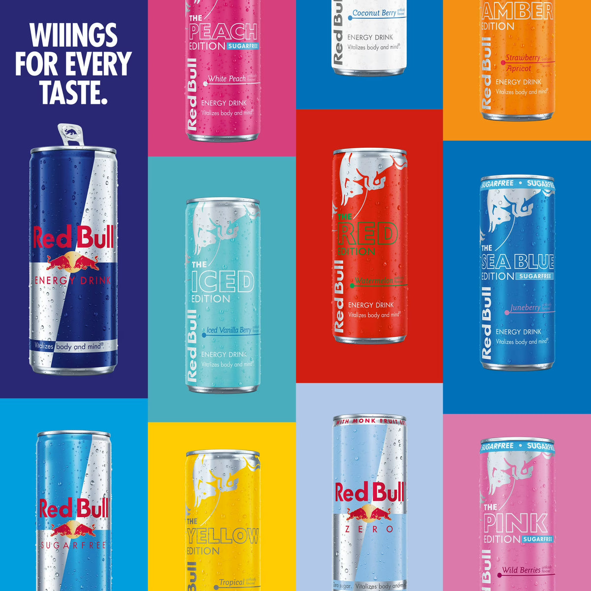 Red Bull Energy Drink Variety pack, Peach, Iced Vanilla Berry, Pink