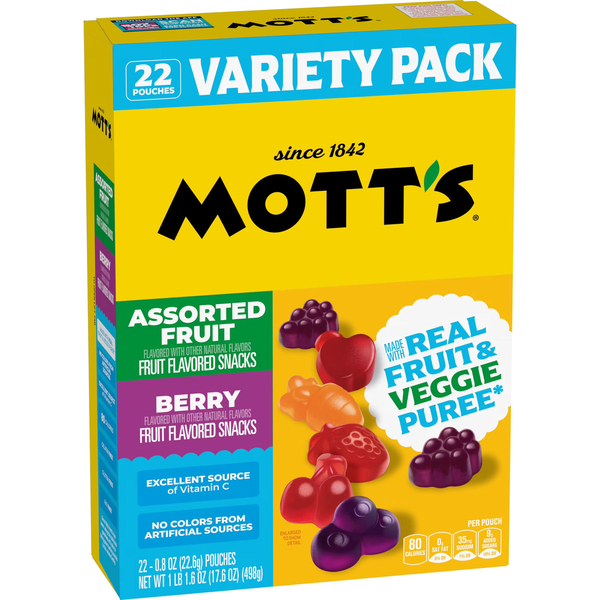 Mott's Berry and Assorted Fruit Flavored Snacks, Gluten Free, Value Pack, 22 Count, 17.6 oz