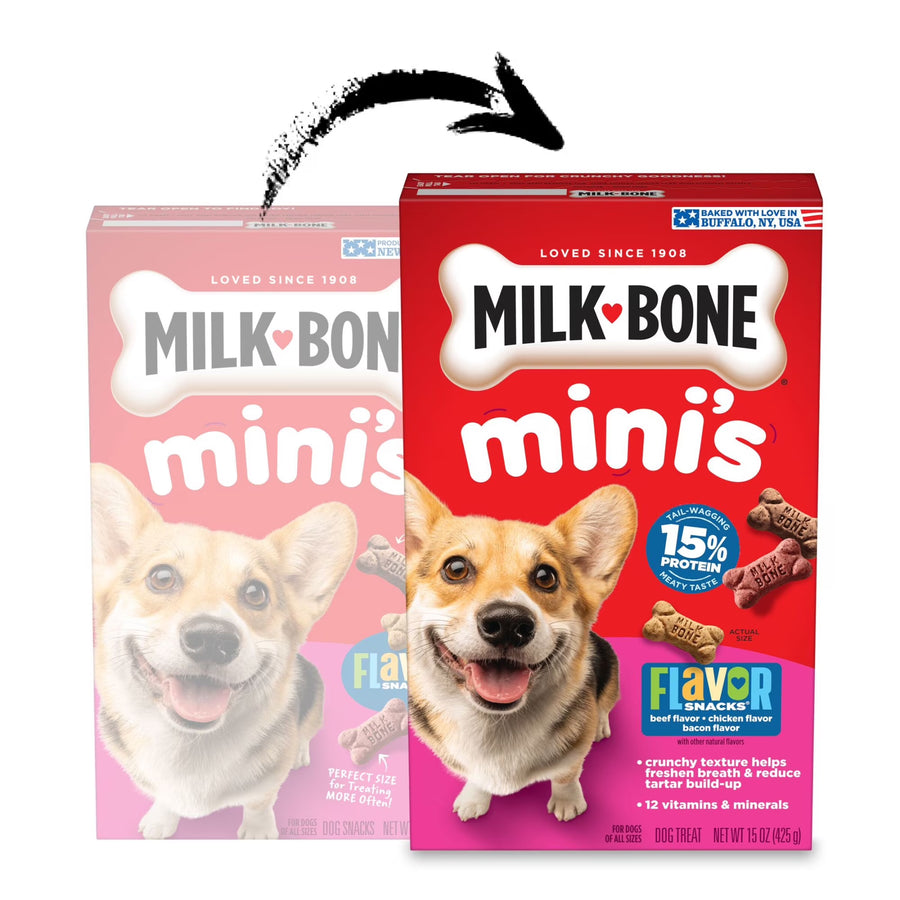 Milk Bone Flavor Snacks Mini’s Dog Biscuits, Flavored Crunchy Dog Treats, 15 oz Box