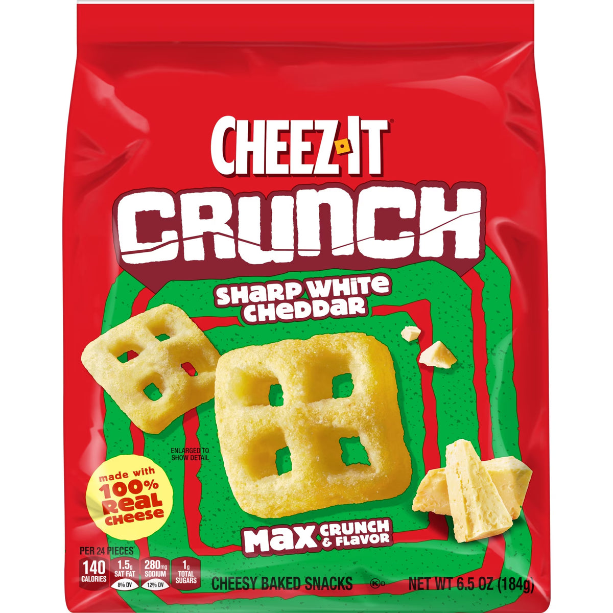 Cheez-It Crunch Sharp White Cheddar Cheesy Baked Snacks, Lunch Snacks, 6.5 oz
