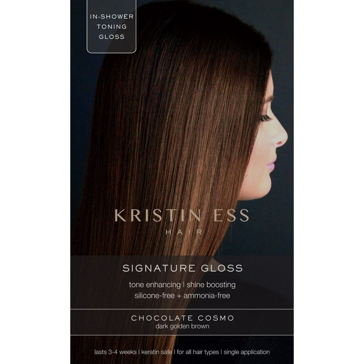 Kristin Ess Hair Gloss in Chocolate Cosmo Dark Golden Brown - 4 Week Semi Permanent Hair Color for Women - Shine - Hair Dye Glaze