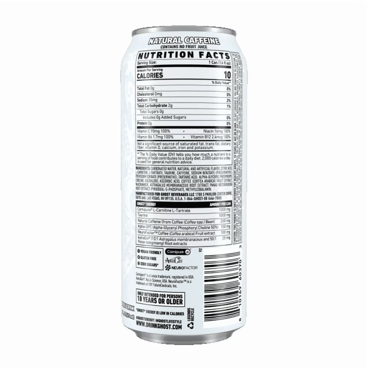 GHOST® ENERGY Zero Sugars Energy Drink, Original Flavor, 200mg Natural Caffeine, 16 fl oz, 12 Pack Cans