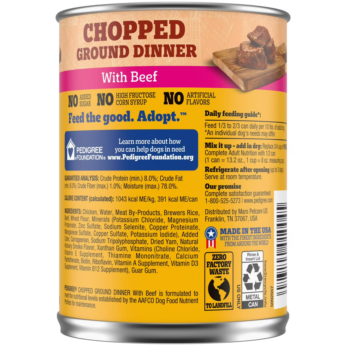 Pedigree Chopped Ground Dinner Wet Dog Food With Beef, Canned Dog Food, 13.2 oz. Cans, 12 Count