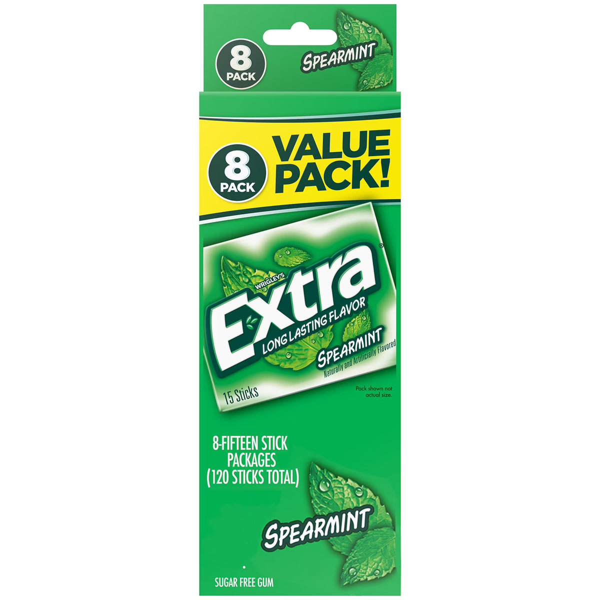 EXTRA Spearmint Sugar Free Chewing Gum, 15 Sticks per Pack, 8 Pack Bulk