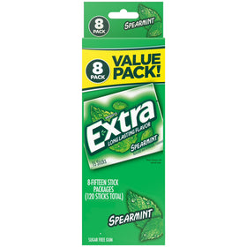 EXTRA Spearmint Sugar Free Chewing Gum, 15 Sticks per Pack, 8 Pack Bulk