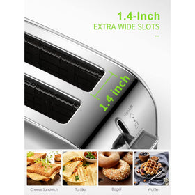 2 slice toaster, Retro Bagel Toaster Toaster with 7 Bread Shade Settings, 2 Extra Wide Slots, Defrost/Bagel/Cancel Function, Removable Crumb Tray, Stainless Steel Toaster by Yabano, Silver