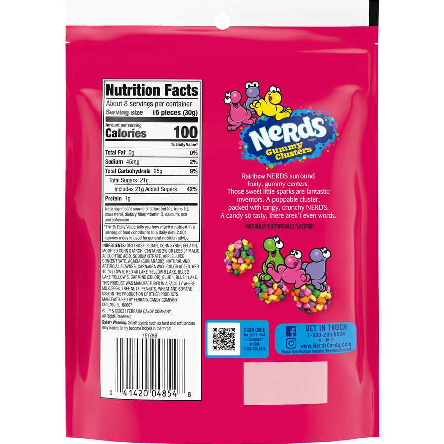 NERDS Gummy Clusters, Candy, Rainbow, Crunchy and Gummy, 8 oz Bag