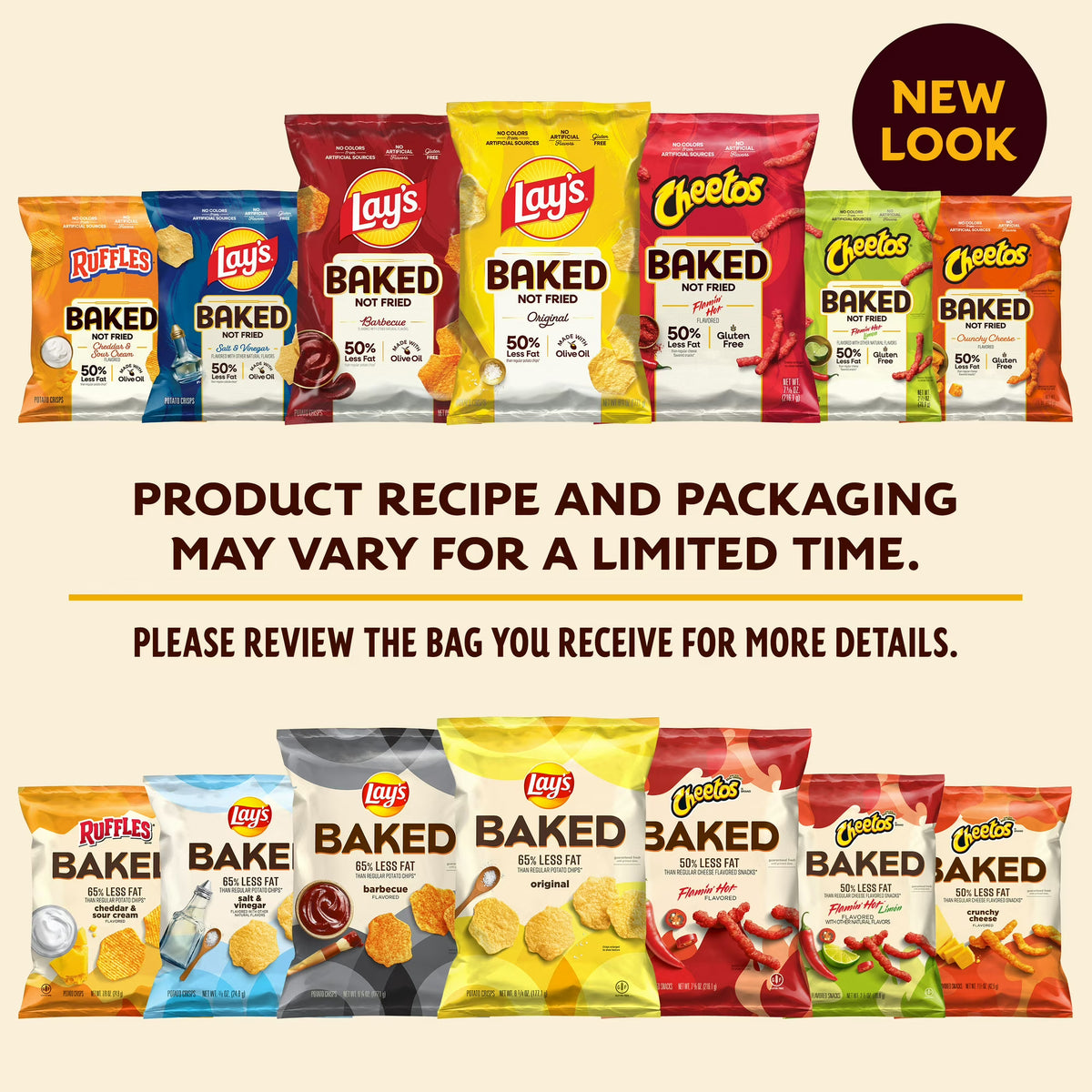 Baked Ruffles 50% Less Fat Cheddar & Sour Cream Potato Chips Bag, 6.25 oz