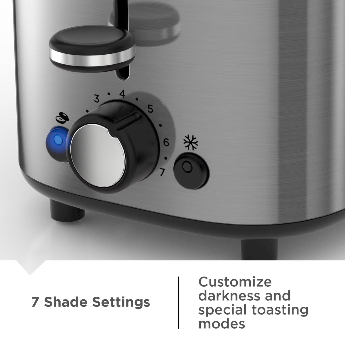 BLACK+DECKER 2‑Slice Toaster, Stainless Steel, Extra‑Wide Self‑Centering Slots, 7 Adjustable Shade Settings