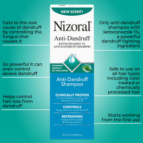 Nizoral Anti-Dandruff Shampoo with 1% Ketoconazole, 14 Fl Oz, Peppermint and Tea Tree Scent, Anti Fungal Shampoo, For All Hair Types