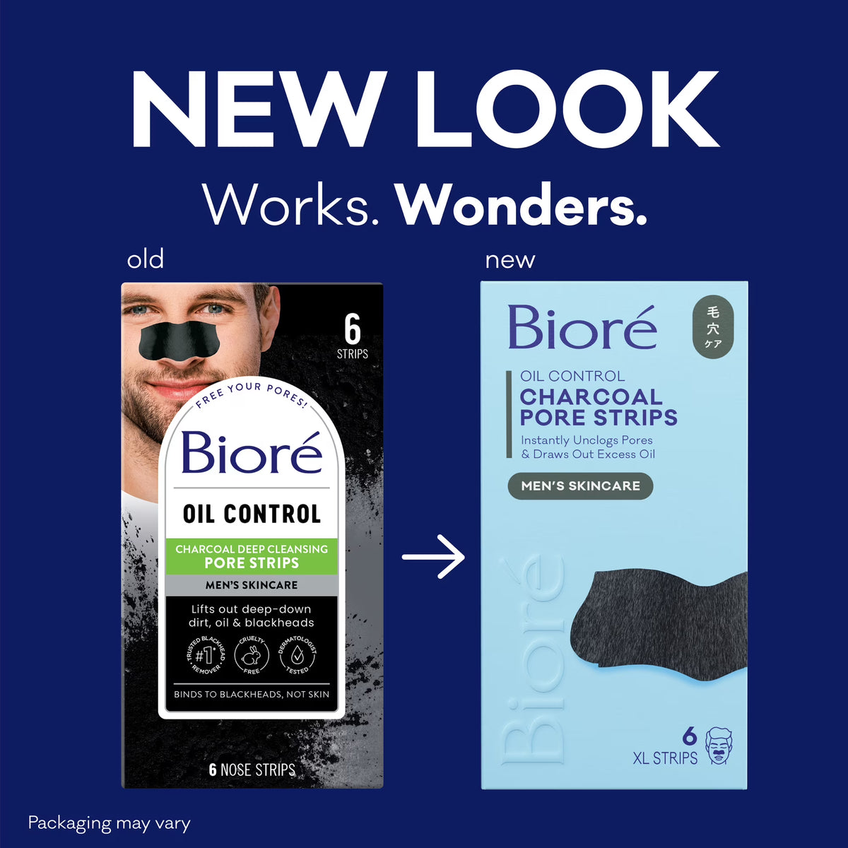 Biore Men's Skincare Charcoal Deep Cleansing Blackhead Remover Pore Nose Strips for Skin Care, 6 Ct