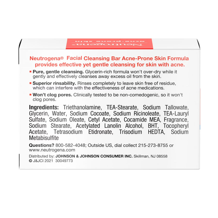 Neutrogena Acne Face Wash Bar, Acne Treatment for Acne-Prone Skin, Facial Cleanser, 3.5 oz