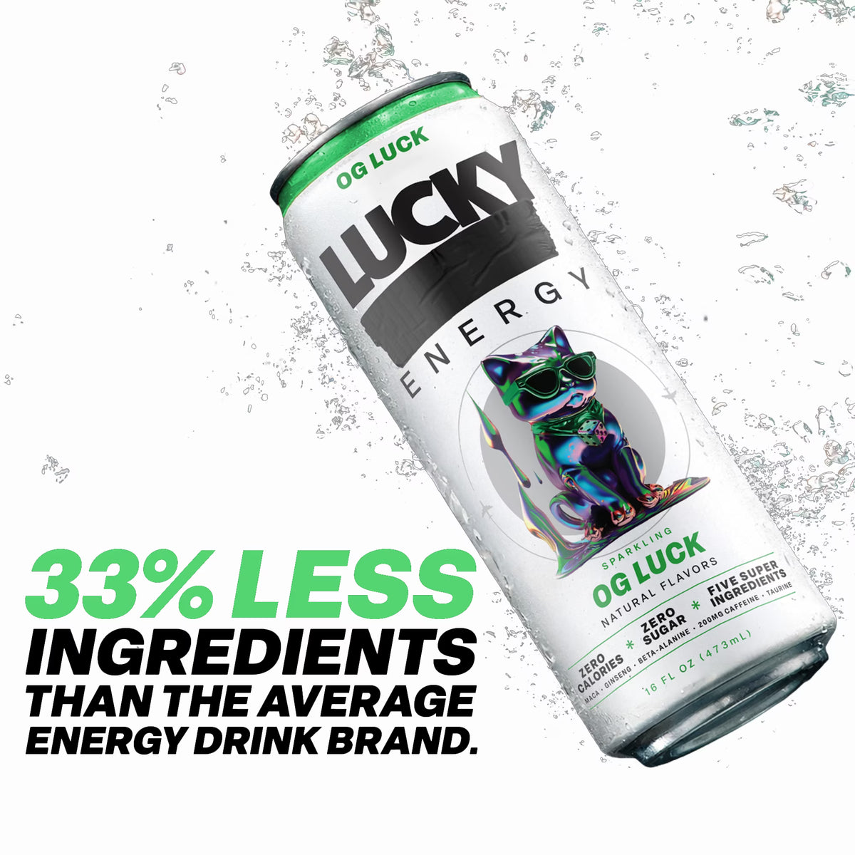 Lucky Energy Sugar Free Energy Drinks 16 oz Cans (12-pack), Variety Pack with Maca, Ginseng, Taurine, Beta-Alanine, 200mg Caffeine, Zero Calories