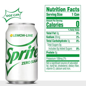 Sprite Zero Sugar Lemon Lime Soda Pop, 12 Fl Oz, 12 Pack Cans