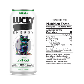 Lucky Energy Sugar Free Energy Drinks 16 fl oz Can, OG Luck with Maca, Ginseng, Taurine, Beta-Alanine, 200mg Caffeine, Zero Calories