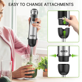 GPED Hand Blender, 5-in-1 Immersion Hand Blender,12 Speed Turbo Mode Stick Blender for Make Smoothie, Milk Shakes,Juice ,Sauces