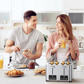 Suodoka 4 Slice Toaster with Touchscreen, Stainless Steel Bread Toaster, 6 Browning Settings, Wide Slots, Reheat, Cancel and Defrost Functions