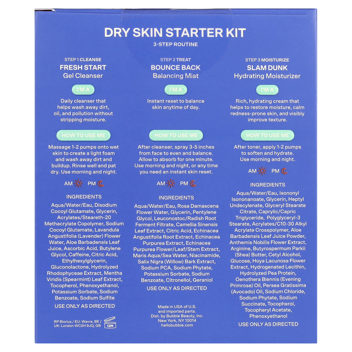 Bubble Skincare 3-Step Hydrating Routine Bundle for Normal to Dry Skin, Set of 3