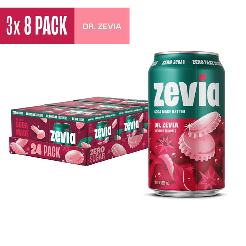 (3 pack) (3 pack) (3 Packs) Zevia Zero Calorie, No Sugar Dr. Zevia Soda Pop, 12 fl oz, 8 Pack Cans