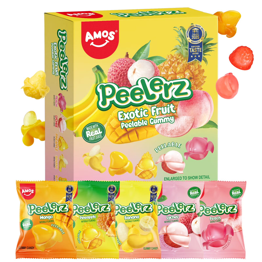 Amos Peelerz Exotic Fruit Gummy Candy, Variety Pack Candy Individually Wrapped Pack 8.47 oz