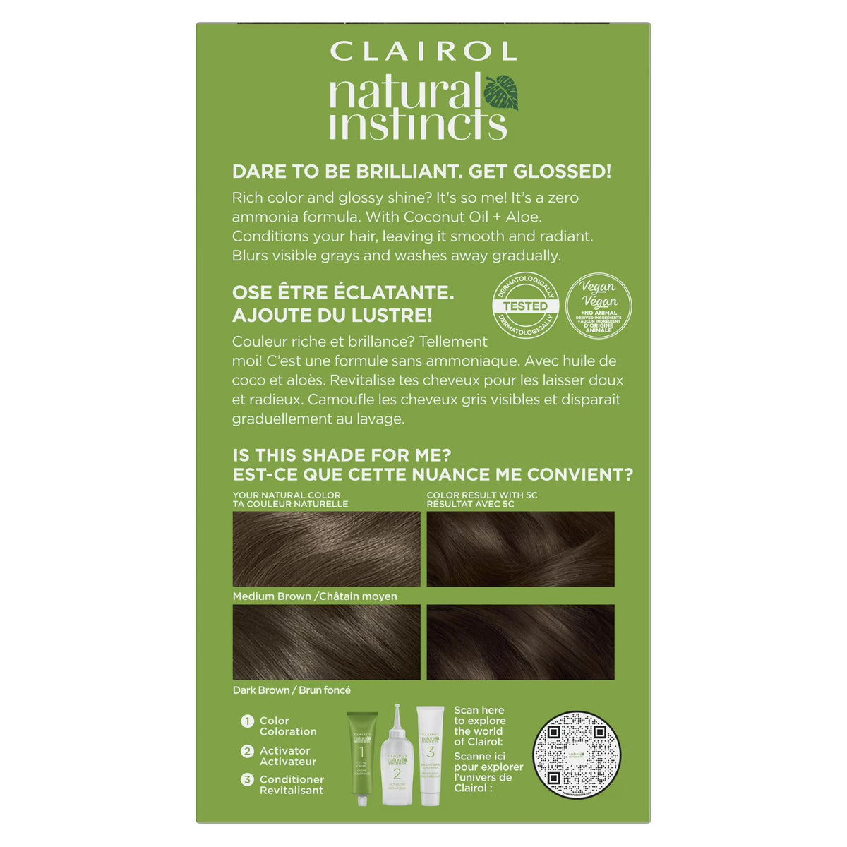 Clairol Natural Instincts Demi-Permanent Hair Color Creme, 5C Medium Brown, Hair Dye, 1 Application