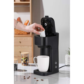 Mainstays Black Matte Dual Brew Coffee Maker, Single Serve, Auto Shutoff, 14 oz Reservoir