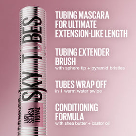 Maybelline Lash Sensational Sky Tubes Tubing Mascara Extension-Like Length Conditioning with Shea Butter + Castor Oil , Very Black, 0.23 fl oz