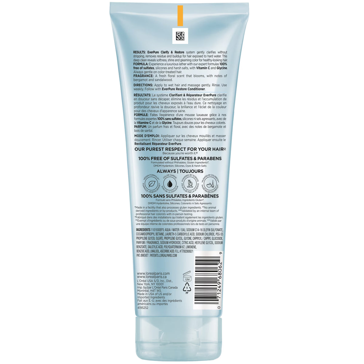 L'Oreal Paris Ever Pure Clarifying Shampoo with Vitamin C, Glycine, for All Hair Types, 6.8 fl oz