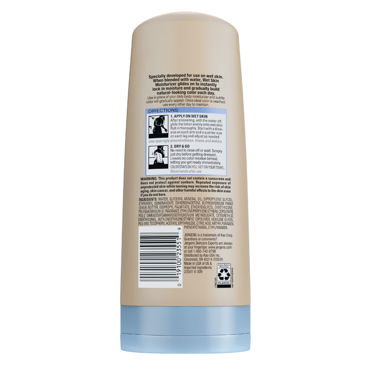 Jergens Natural Glow Wet Skin Moisturizer In-Shower Self Tanner Medium to Tan Skin, 7.5 fl oz