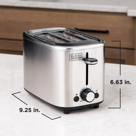 BLACK+DECKER 2‑Slice Toaster, Stainless Steel, Extra‑Wide Self‑Centering Slots, 7 Adjustable Shade Settings