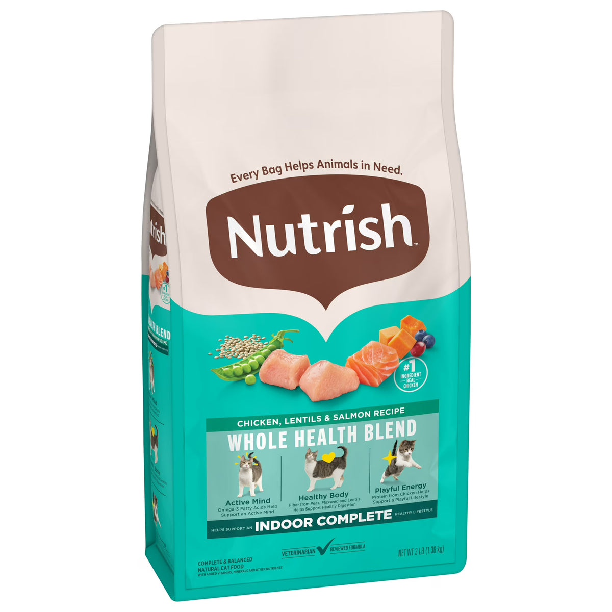 Nutrish Indoor Complete Chicken, Lentils & Salmon Recipe Dry Cat Food (Rachael Ray), 3 lb. Bag
