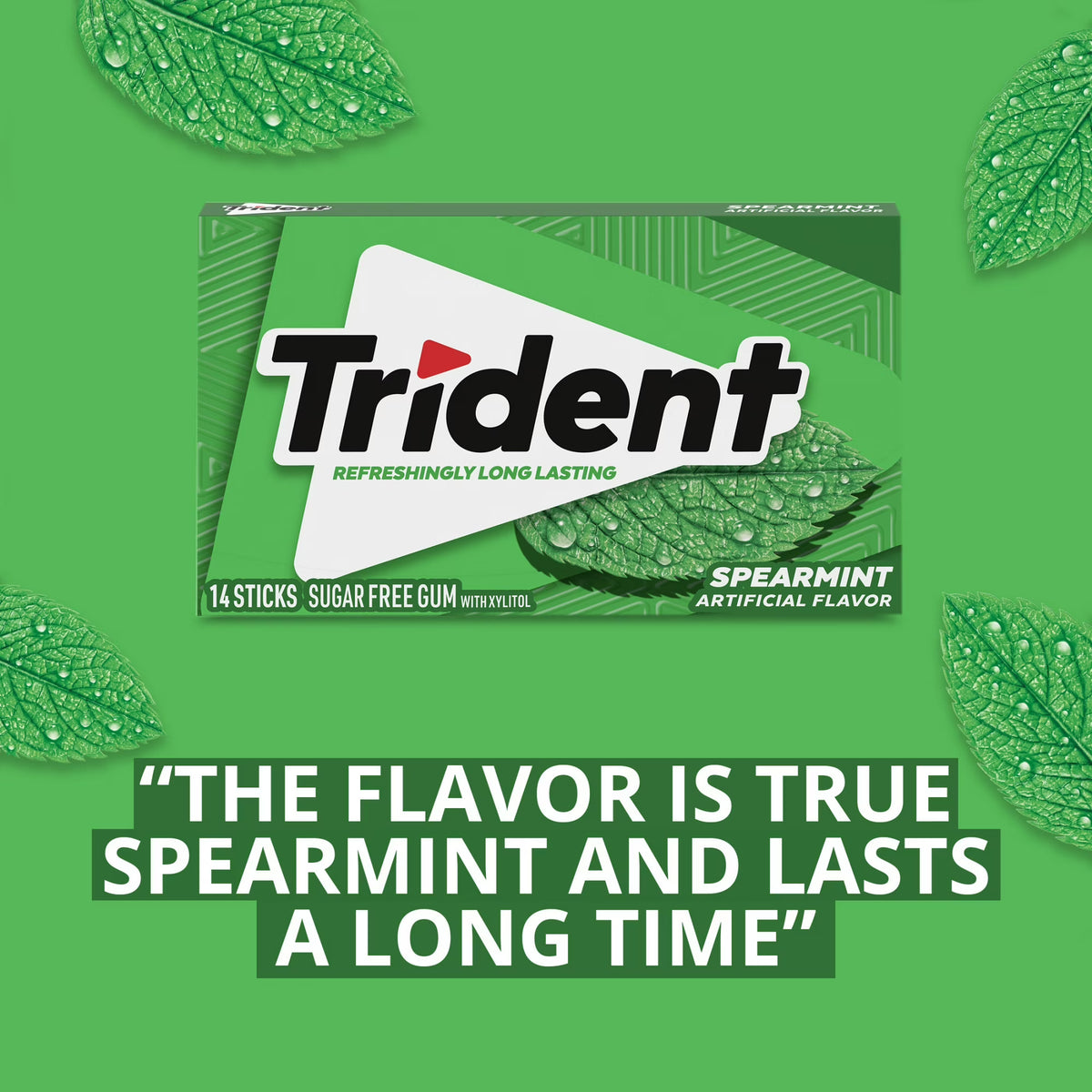 Trident Sugar Free Gum, Spearmint, 3 packs of 14 Pieces (42 Total Pieces)