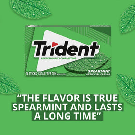 Trident Sugar Free Gum, Spearmint, 3 packs of 14 Pieces (42 Total Pieces)