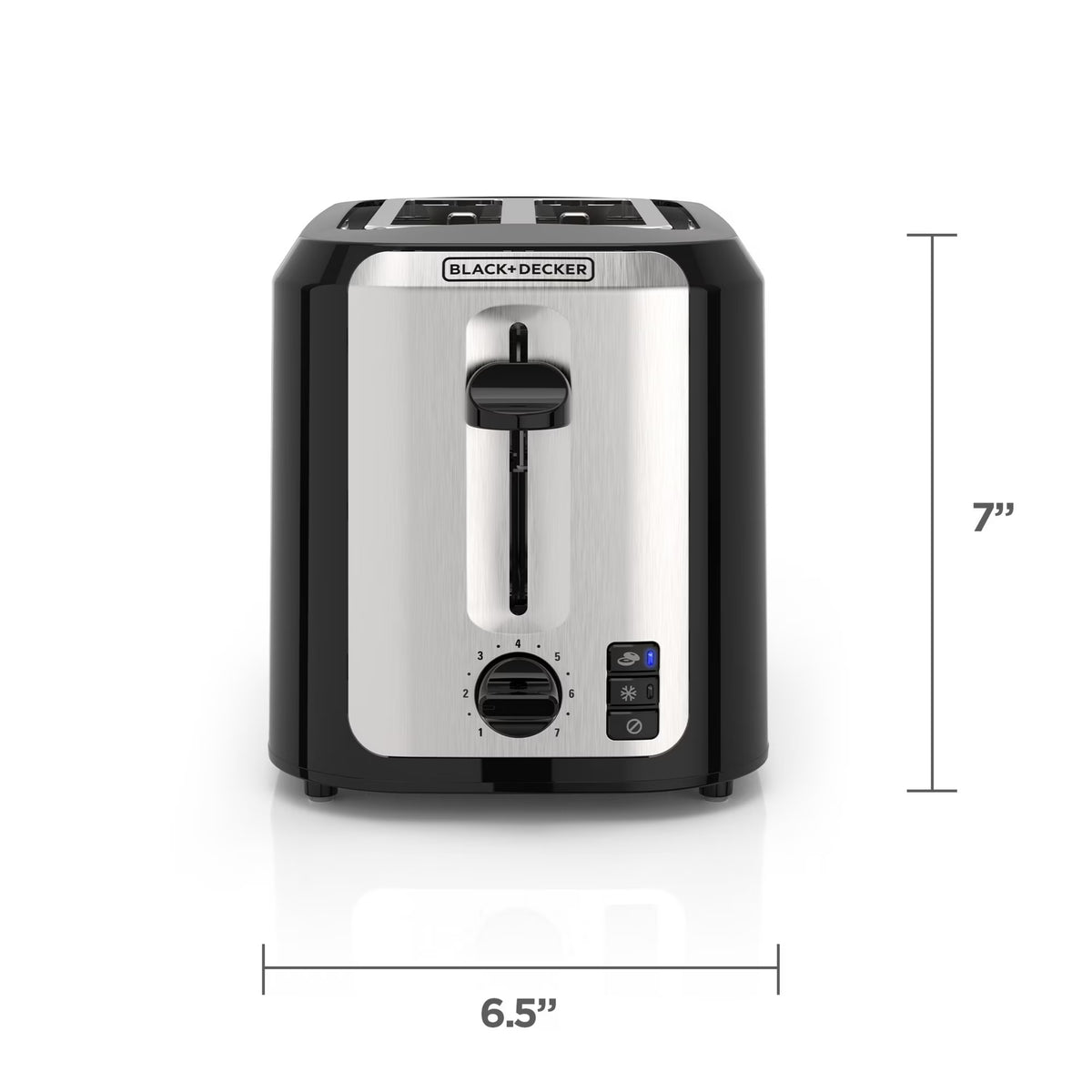 BLACK+DECKER Black Stainless Steel 2‑Slice Toaster, Extra‑Wide Slots with Bagel Mode, 7 Adjustable Shade Controls, High‑Lift Lever & Drop‑Down Crumb Tray