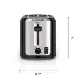 BLACK+DECKER Black Stainless Steel 2‑Slice Toaster, Extra‑Wide Slots with Bagel Mode, 7 Adjustable Shade Controls, High‑Lift Lever & Drop‑Down Crumb Tray
