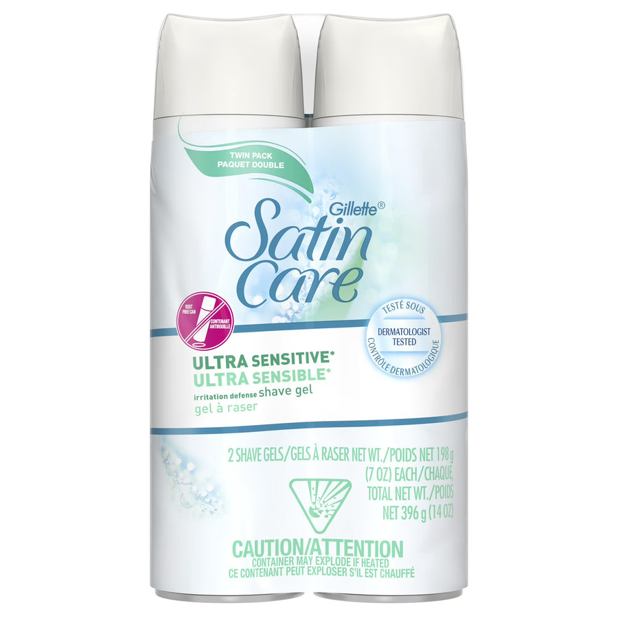 Gillette Satin Care Ultra Sensitive Women's Shaving Gel Twin Pack, Fragrance-Free, 14 oz