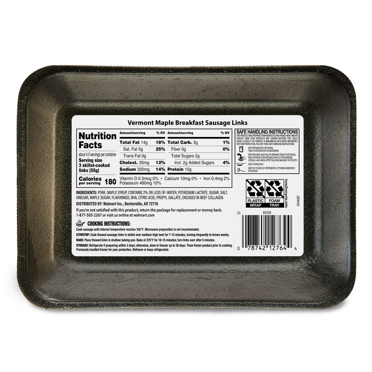 Great Value Uncooked Vermont Maple Breakfast Pork Sausage Links, 12 oz Package